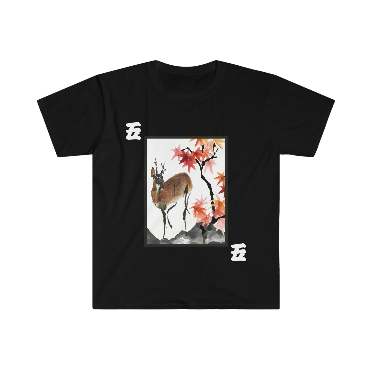 Hanafuda - Shika/Reindeer and Maple Leaf 5 cent Unisex Softstyle T-Shirt