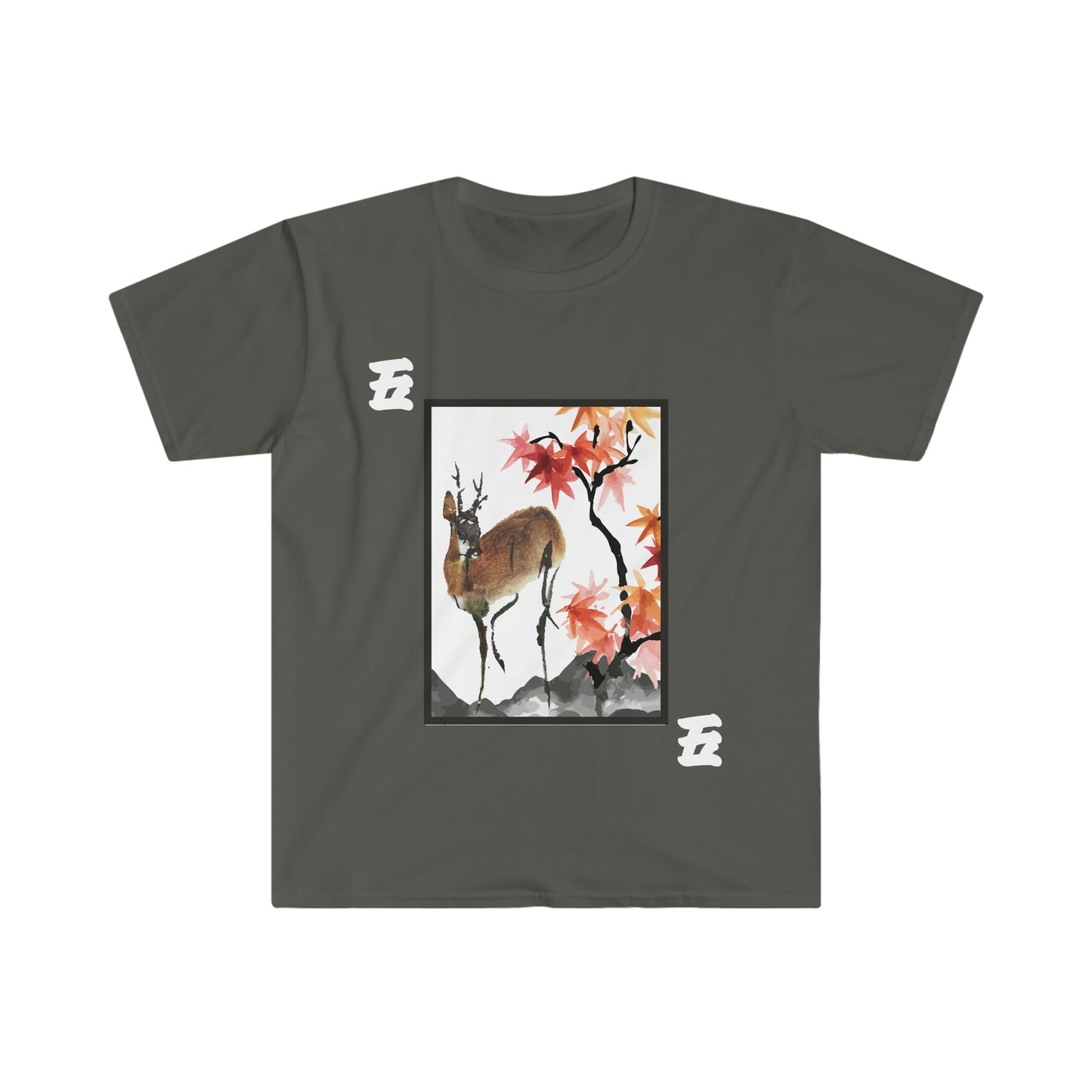 Hanafuda - Shika/Reindeer and Maple Leaf 5 cent Unisex Softstyle T-Shirt