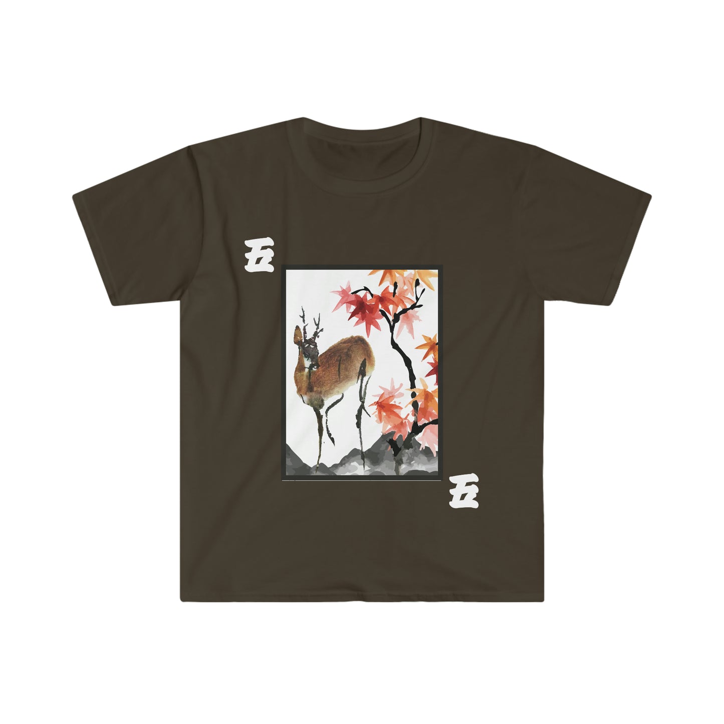 Hanafuda - Shika/Reindeer and Maple Leaf 5 cent Unisex Softstyle T-Shirt
