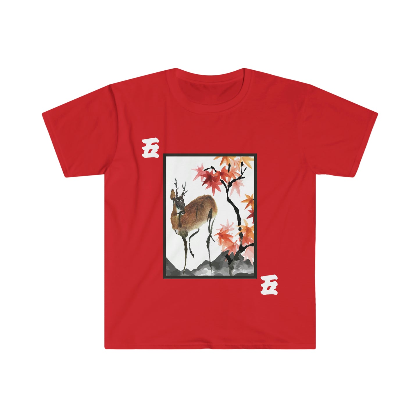 Hanafuda - Shika/Reindeer and Maple Leaf 5 cent Unisex Softstyle T-Shirt
