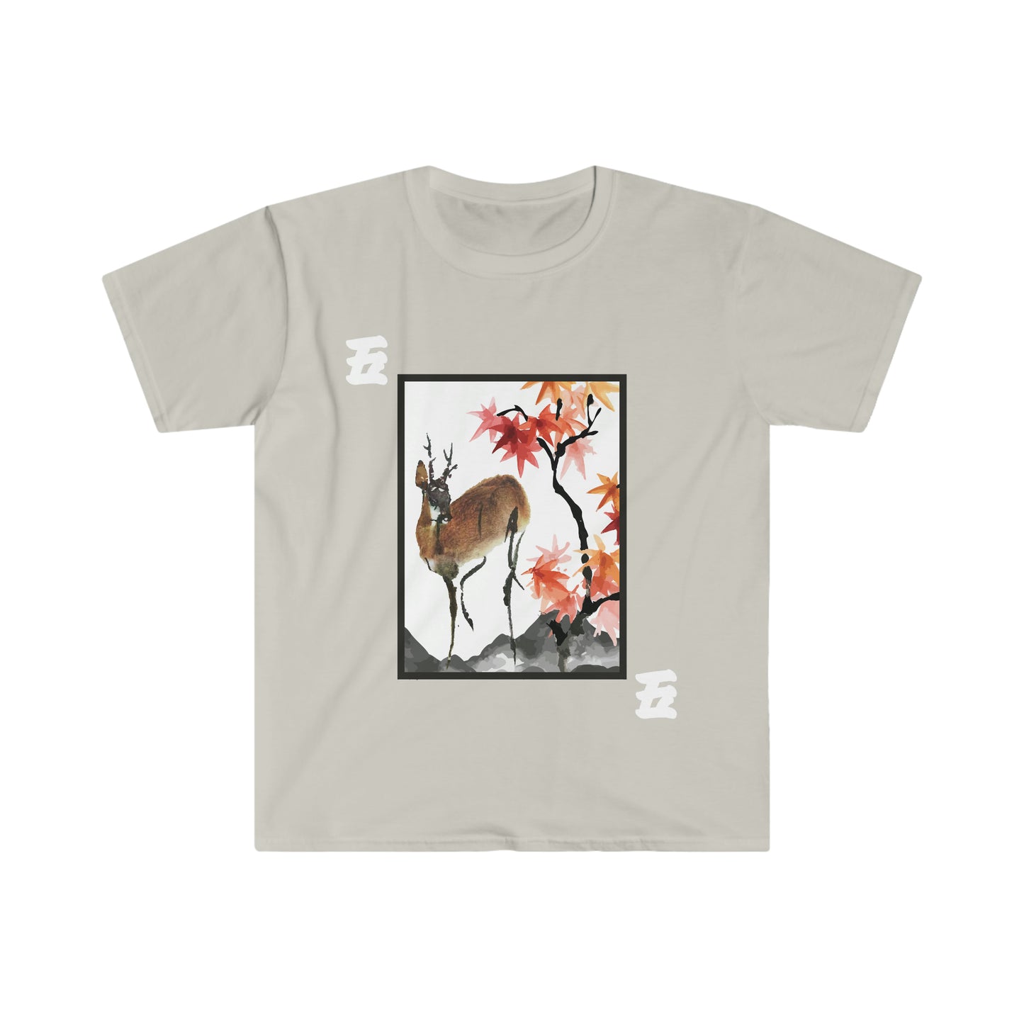 Hanafuda - Shika/Reindeer and Maple Leaf 5 cent Unisex Softstyle T-Shirt