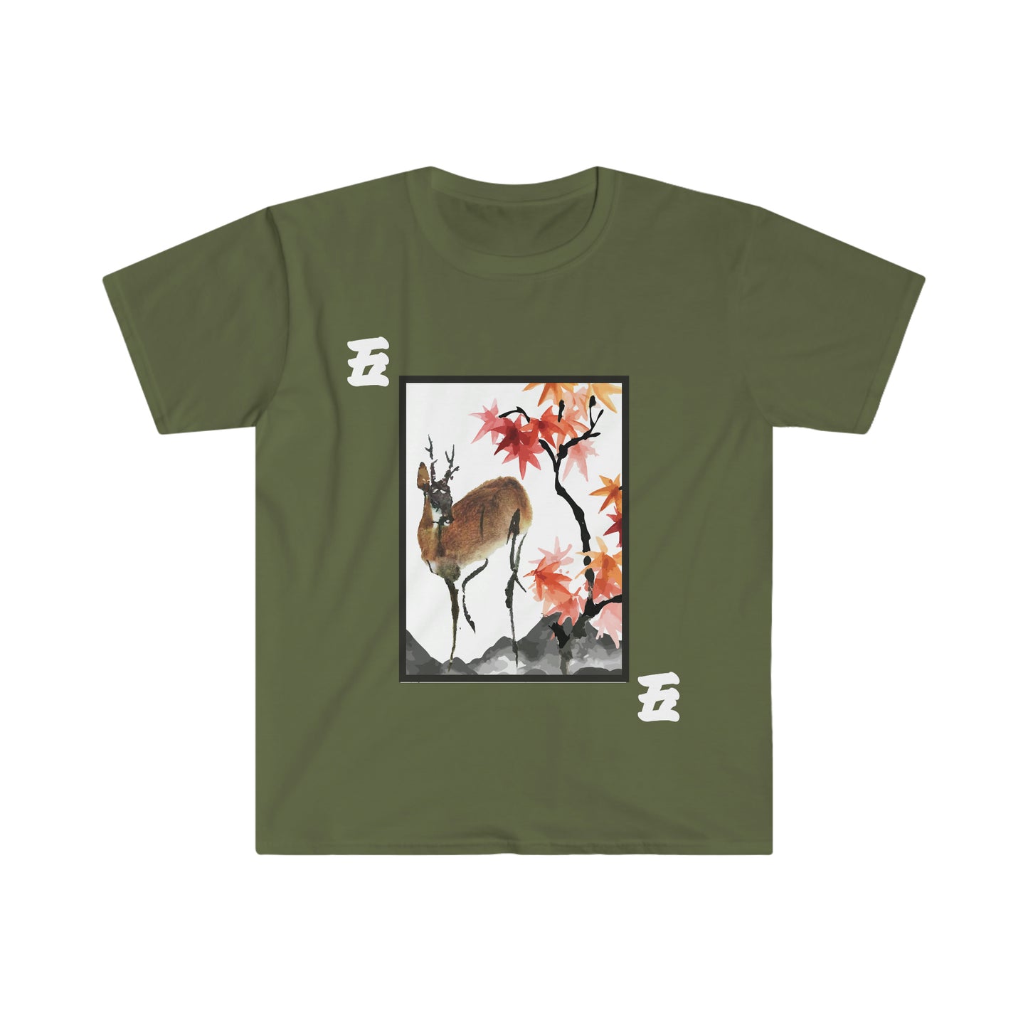 Hanafuda - Shika/Reindeer and Maple Leaf 5 cent Unisex Softstyle T-Shirt