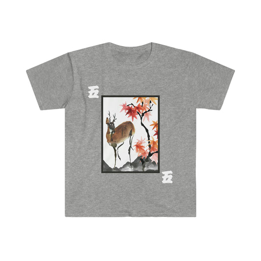 Hanafuda - Shika/Reindeer and Maple Leaf 5 cent Unisex Softstyle T-Shirt